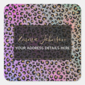 Elegante roze blauwe gouden glitter zwarte luipaar vierkante sticker (Voorkant)