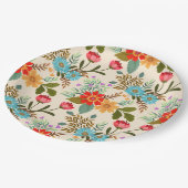 Elegante roze blauwe groene bloembladeren patroon papieren bordje (Gekanteld)