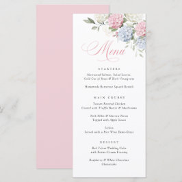 Elegante Roze & Blauwe Hortensia Huwelijksmenu Menu