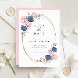 Elegante Roze Blauwe Hortensia Trouw Save the Date Kaart