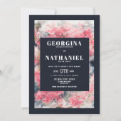 Elegante roze blauwe kersenbloesem bloemenbruiloft kaart (Voorkant)