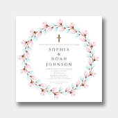 Elegante roze blauwe kruis tweeling doop kaart