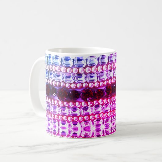 Elegante Roze Blauwe Rhinestones parels Koffiemok (Voorkant links)