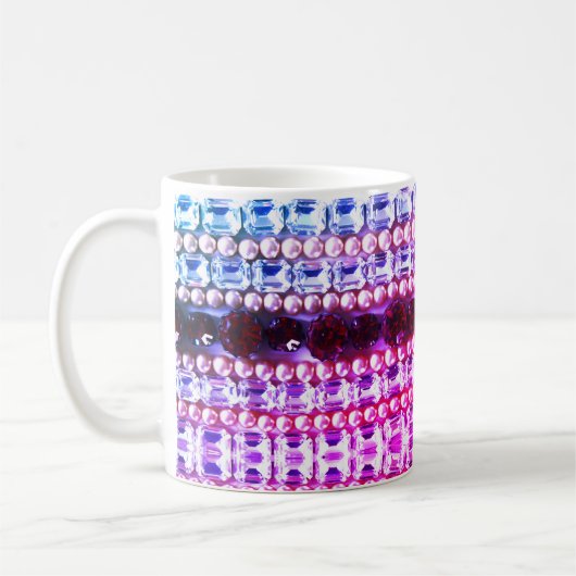 Elegante Roze Blauwe Rhinestones parels Koffiemok (Links)