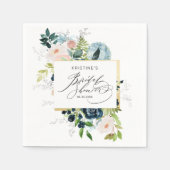 Elegante Roze Blauwe Roos Aquarel Bruidsmeisjesfee Servet (Voorkant)