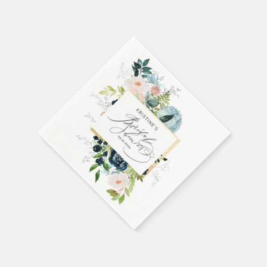 Elegante Roze Blauwe Roos Aquarel Bruidsmeisjesfee Servet (Hoek)