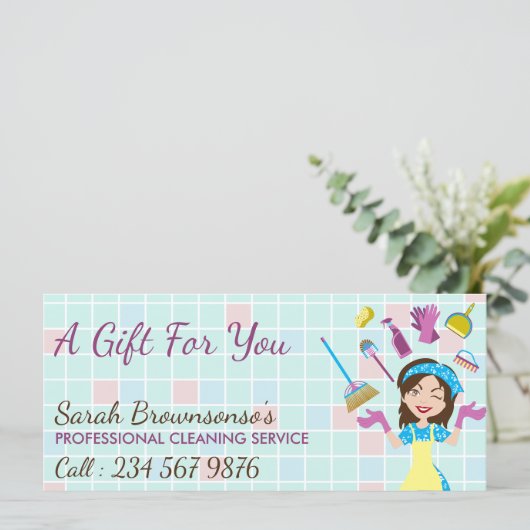 Elegante Roze Blauwe Schoonmaakdienst Dienstmeid S (Staand voorkant)