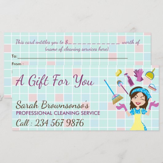 Elegante Roze Blauwe Schoonmaakdienst Dienstmeid S (Voorkant / Achterkant)