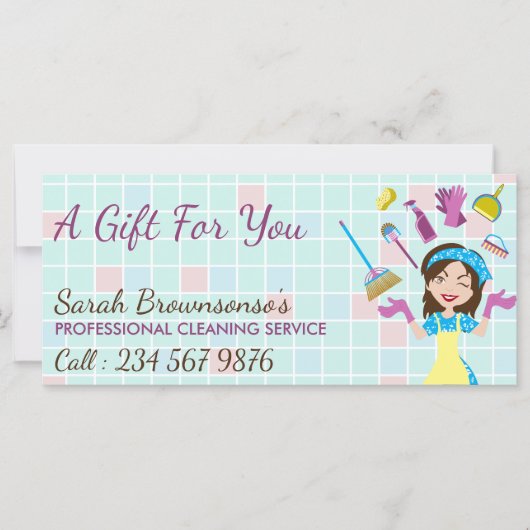 Elegante Roze Blauwe Schoonmaakdienst Dienstmeid S (Voorkant)