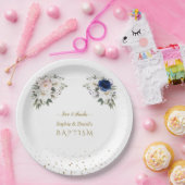 Elegante Roze Blauwe Witte Bloemen Tweeling Doop   Papieren Bordje (Feest)