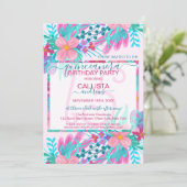 Elegante Roze Blauwgroen Geschilderde Bloemen Blad Kaart (Staand voorkant)