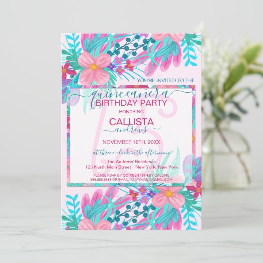 Elegante Roze Blauwgroen Geschilderde Bloemen Blad Kaart (Staand voorkant)