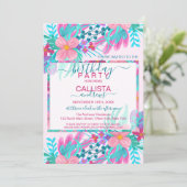 Elegante roze Blauwgroen geschilderde bloemen blad Kaart (Staand voorkant)