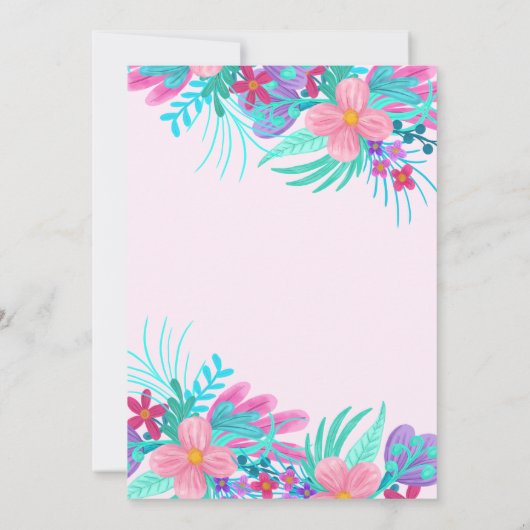 Elegante roze Blauwgroen geschilderde bloemen blad Kaart (Achterkant)