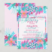 Elegante roze Blauwgroen geschilderde bloemen blad Kaart (Voorkant / Achterkant)