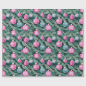 Elegante roze blauwgroen kerstballen cadeaupapier (Vlak)