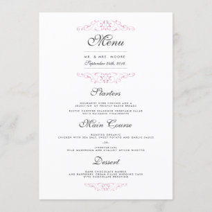 Elegante Roze Bloeiende Trouwdiner Menu
