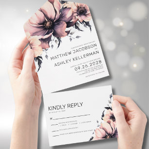 Elegante Roze Bloem All In One Uitnodiging