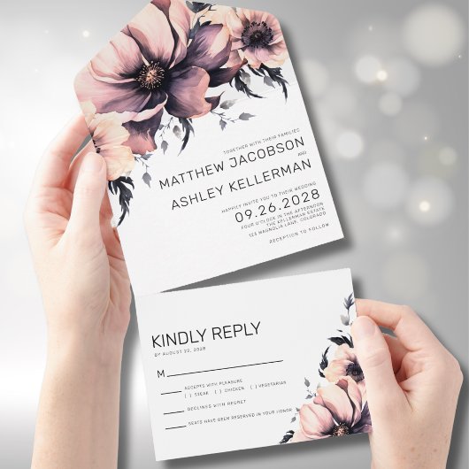 Elegante Roze Bloem All In One Uitnodiging