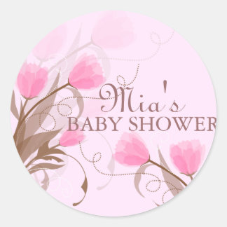Elegante Roze Bloem Baby Shower Sticker