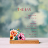 Elegante Roze Bloem Bar Menu Acryl Bord (Neutraal)