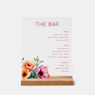 Elegante Roze Bloem Bar Menu Acryl Bord