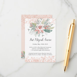 Elegante Roze Bloem Bat Mitzvah Dienst Informatiekaartje