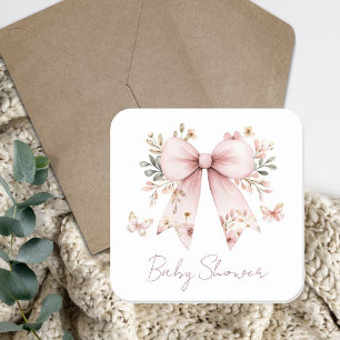 Elegante Roze Bloem Boog Meisje Baby Shower Vierkante Sticker