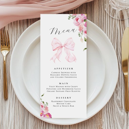 Elegante Roze Bloem Boog Menu Kaart