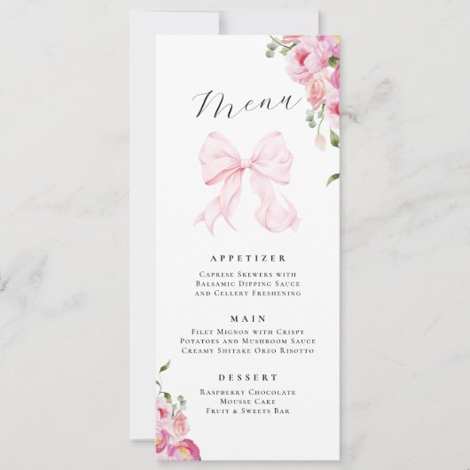 Elegante Roze Bloem Boog Menu Kaart (Voorkant)