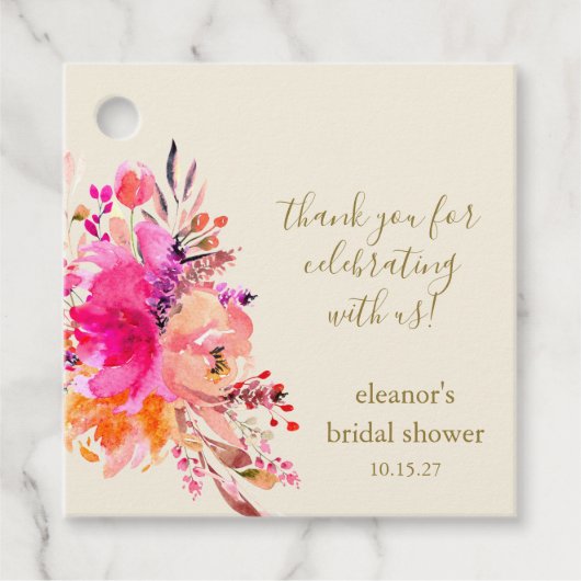 Elegante Roze Bloem Bruids-Shower Aangepaste Dankj Bedankjes Labels (Voorkant)