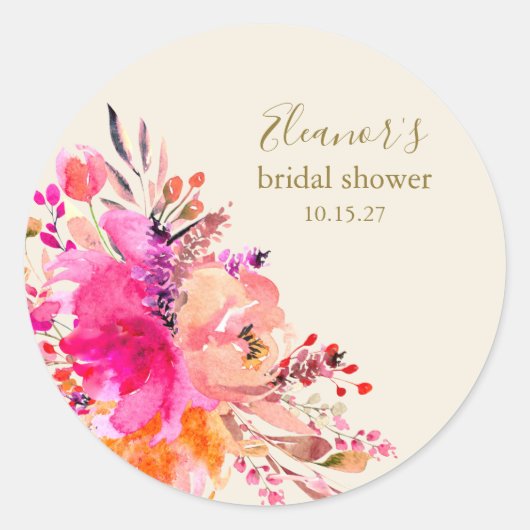 Elegante Roze Bloem Bruidsfeest Custom Ronde Sticker (Voorkant)