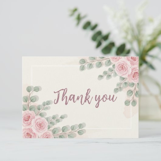 Elegante Roze Bloem Bruidsfeest Dankkaart Bedankkaart (Staand voorkant)