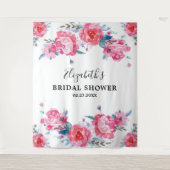 Elegante Roze Bloem Bruidsfeest Fotobackdrop Wandkleed (Voorkant)