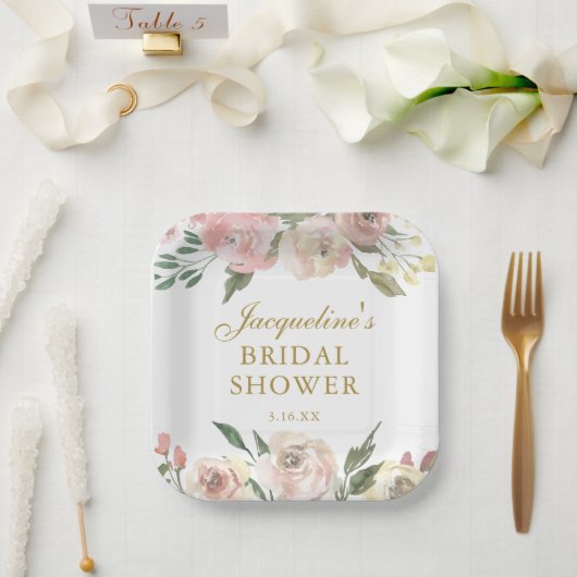 Elegante Roze Bloem Bruiloft Feest Papieren Bordje (Huwelijk)