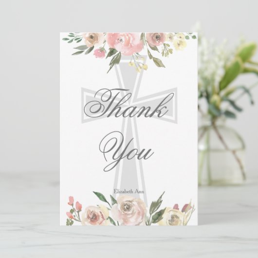 Elegante roze bloem Christelijk gepersonaliseerd Bedankkaart (Staand voorkant)