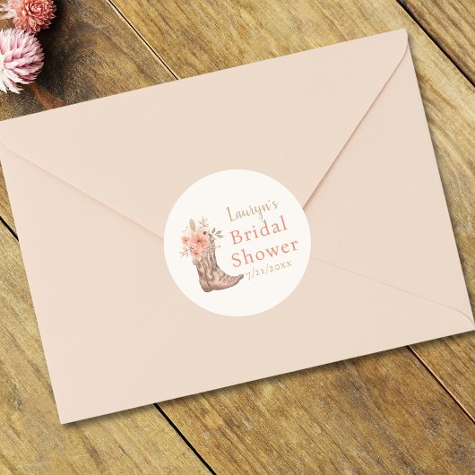 Elegante Roze Bloem Cowgirl Bruids douche sticker