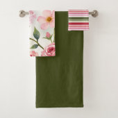 Elegante roze bloem drie stuk bad handdoek (Insitu)