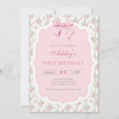 Elegante Roze Bloem- en Lint Meisje Verjaardag Kaart (Voorkant)