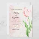 Elegante roze bloem en vlinder trouwkaart kaart (Voorkant)