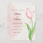 Elegante roze bloem en vlinder trouwkaart kaart (Voorkant / Achterkant)