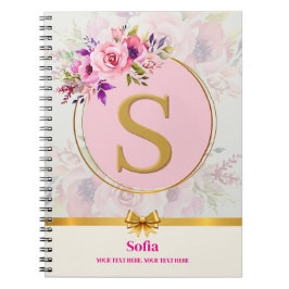 Elegante roze bloem- en waterverfrozen Monogram Notitieboek