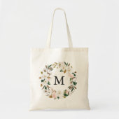 Elegante Roze Bloem en Witte Magnolia's Monogram Tote Bag (Voorkant)