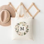 Elegante Roze Bloem en Witte Magnolia's Monogram Tote Bag