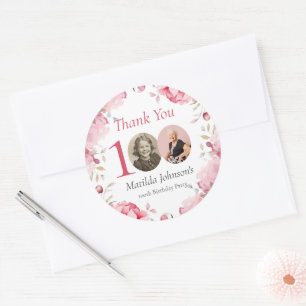 Elegante Roze Bloem Foto 100e Verjaardag Dank Je Ronde Sticker