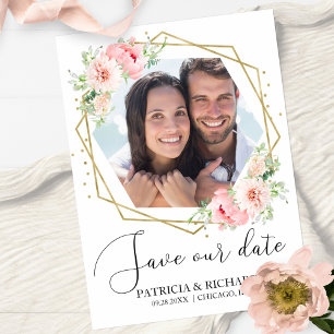 Elegante Roze Bloem Foto Bruiloft Save the Date Kaart
