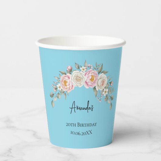 Elegante Roze Bloem Geborduurde Wegwerp Cup Papieren Bekers (Achterkant)