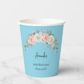 Elegante Roze Bloem Geborduurde Wegwerp Cup Papieren Bekers (Voorkant)