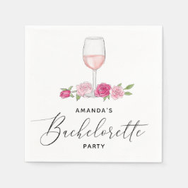 Elegante roze bloem glazen wijn bachelorette feest servet