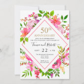 Elegante Roze Bloem Goud 50ste Huwelijk Kaart (Voorkant)